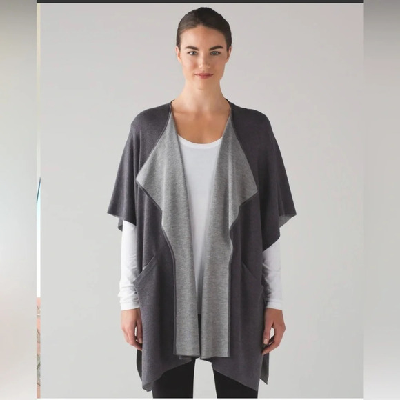 Lululemon After Asana Wrap Gray Reversible Cardigan Sweater OS - Picture 1 of 5